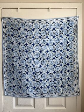 Vintage Oscar de la Renta 100% Silk Square Scarf Blue White Floral Medallion